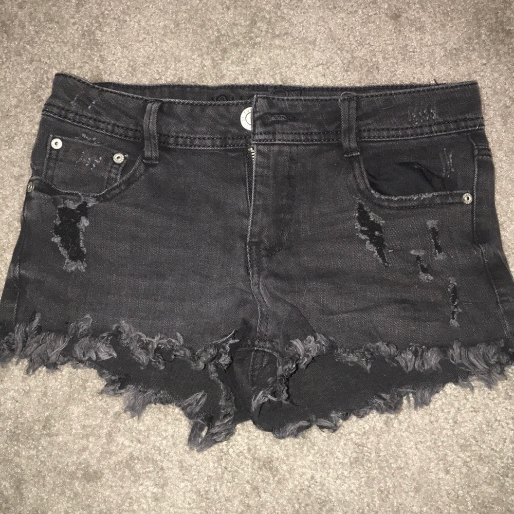 Distressed Black Denim Shorts